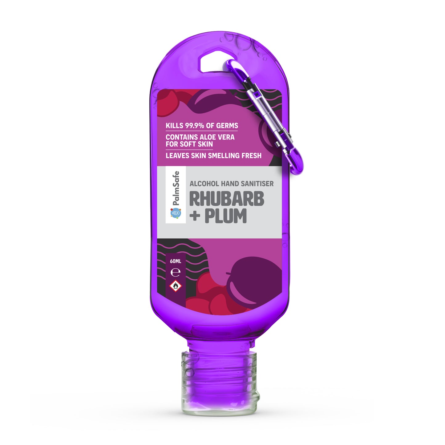 Palm Safe Rhubarb & Plum Scented Hand Sanitiser 60ml Clip Bottle