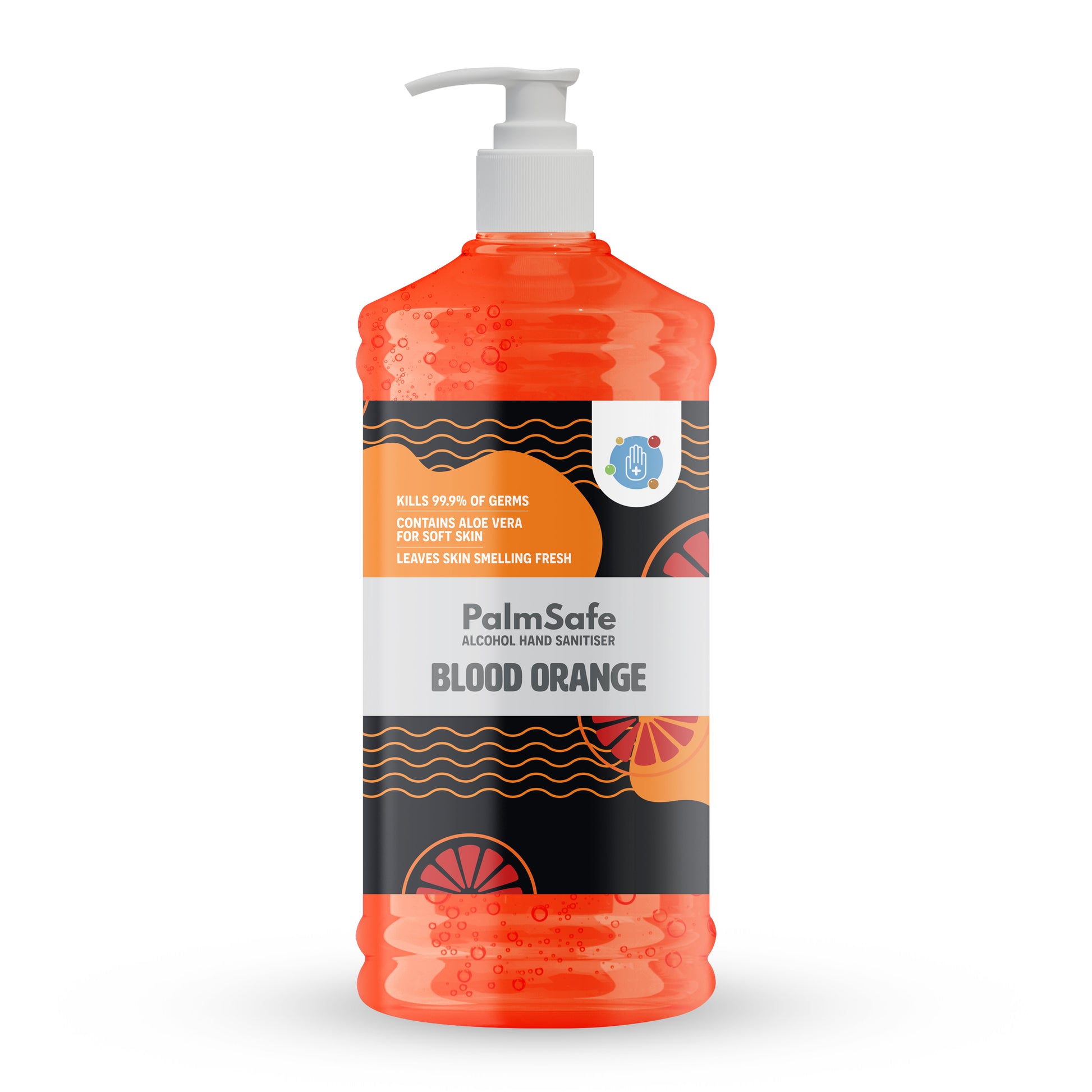 1 Litre Pump Bottle of Palm Safe Blood Orange Hand Sanitiser