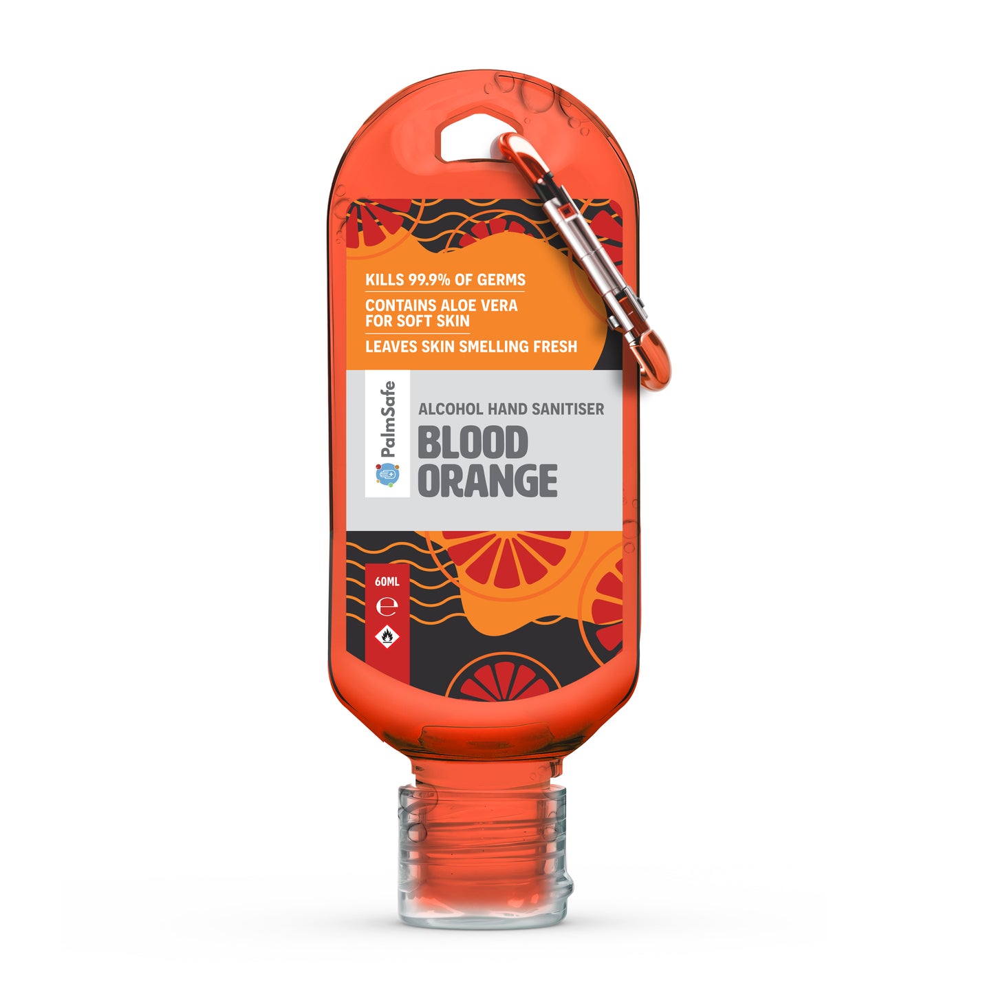 Palm Safe Blood Orange Scented Hand Sanitiser 60ml Clip Bottle