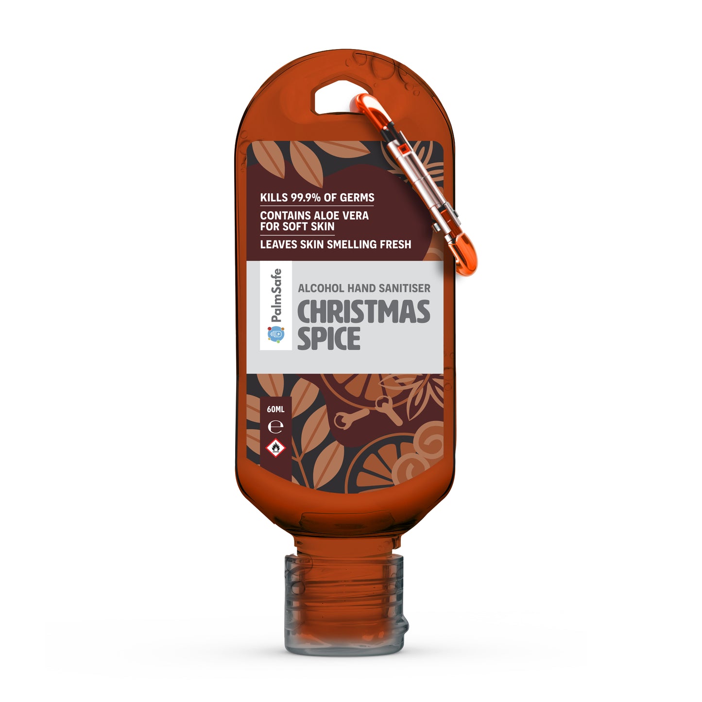 Palm Safe Christmas Spice Scented Hand Sanitiser 60ml Clip Bottle