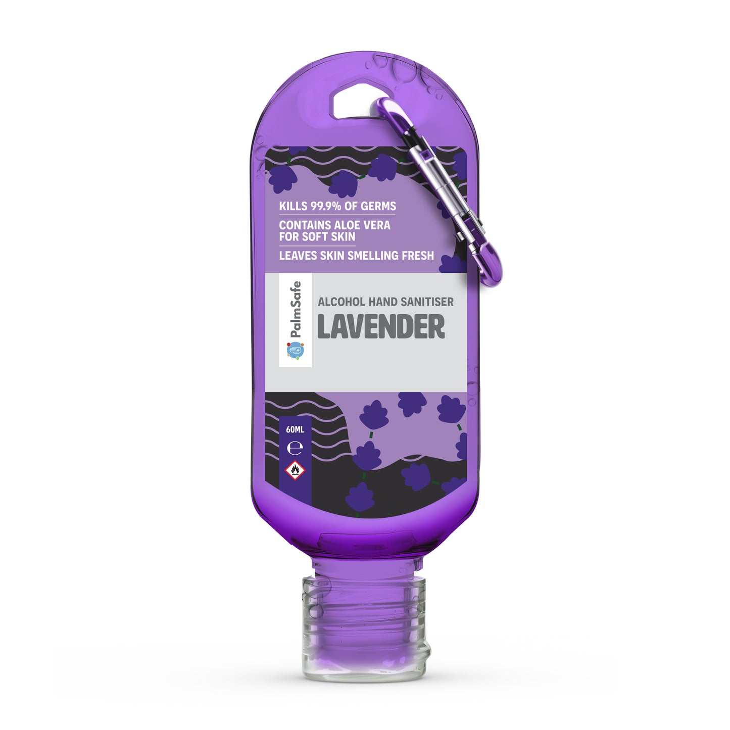 Palm Safe Lavender Scented Hand Sanitiser 60ml Clip Bottle