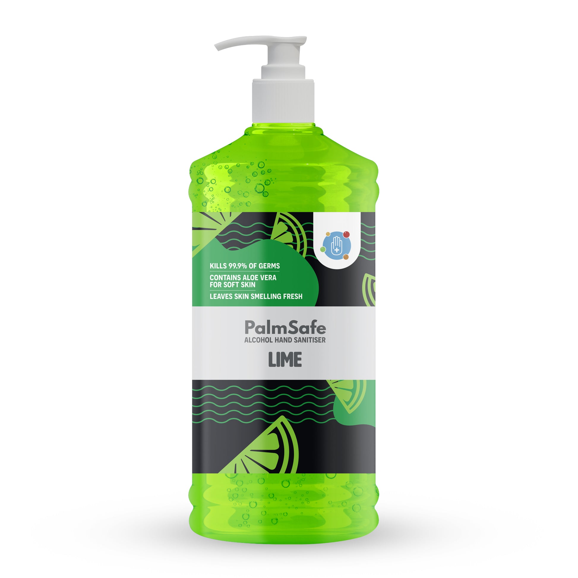 1 Litre Pump Bottle of Palm Safe Lime Hand Sanitiser