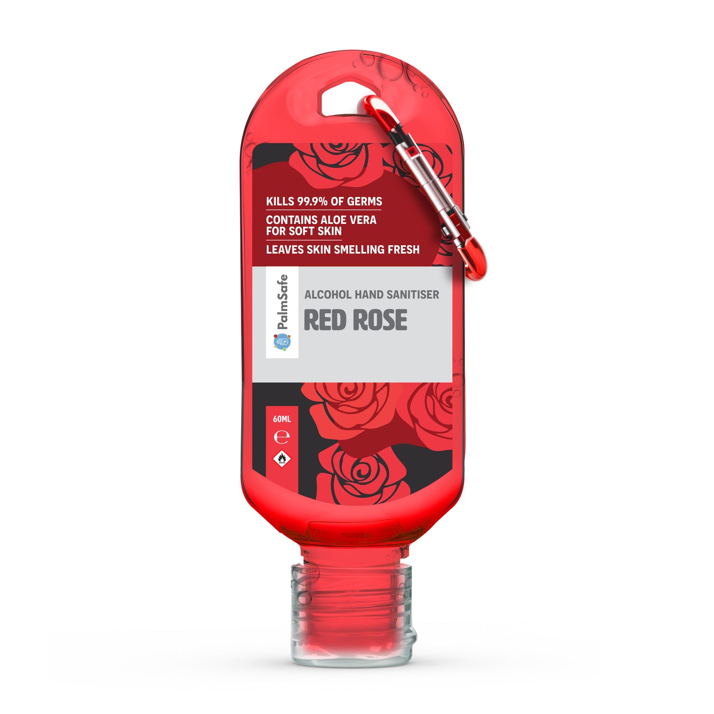 Palm Safe Red Rose Scented Hand Sanitiser 60ml Clip Bottle