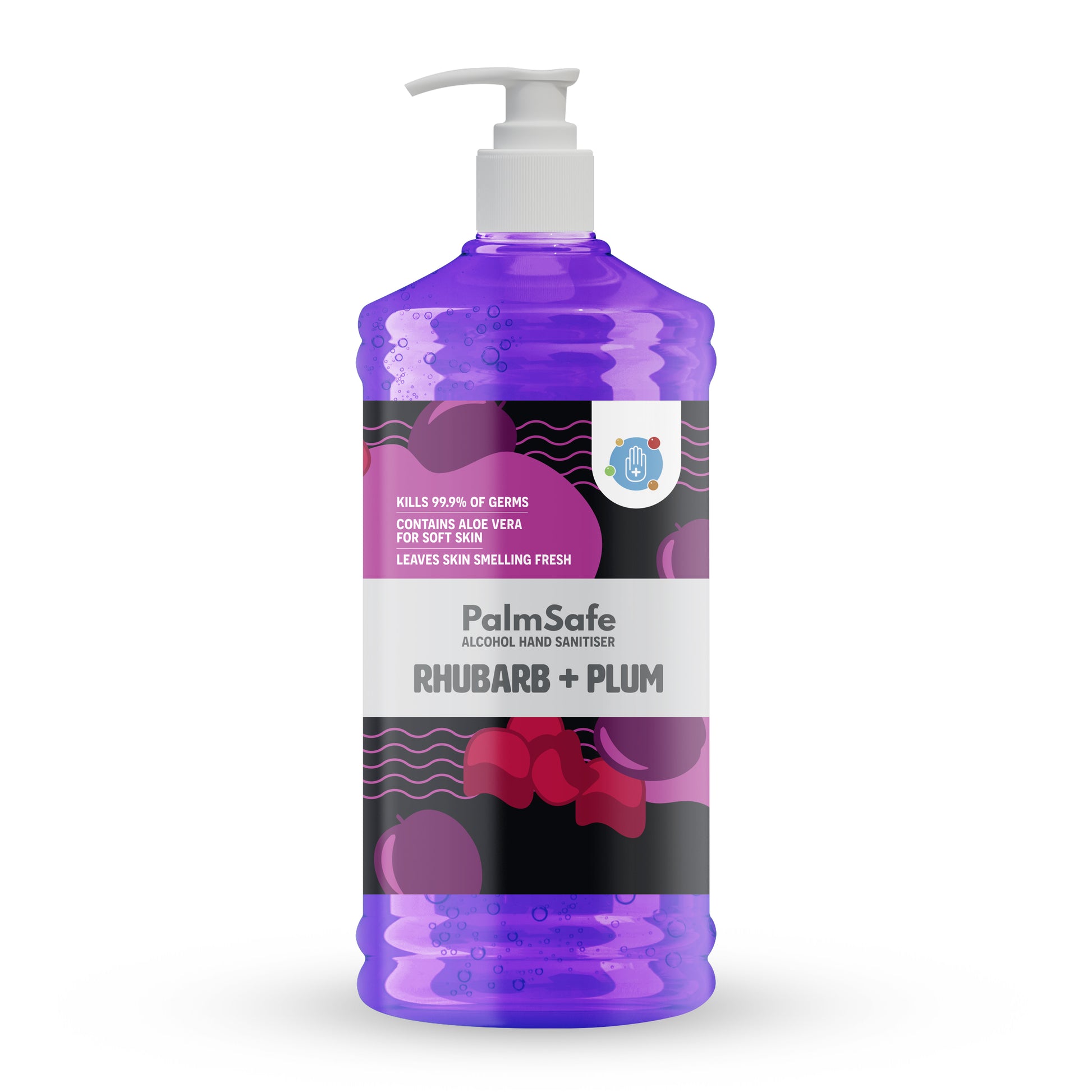 1 Litre Pump Bottle of Palm Safe Rhubarb & Plum Hand Sanitiser